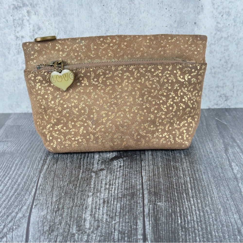 GAP Brown and Gold Cosmetic Bag with Heart Charm‎
